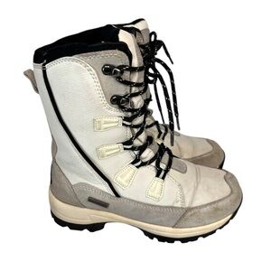 ROCKMARK Kid’s White Mid Calf Lace Up Outdoor Comfort Snow Boots Big Kid 4 (35)